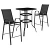 Brazos Outdoor Dining Set - 2-Person Bistro Set - Brazos Outdoor Glass Bar Table with Black All-Weather Patio Stools