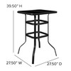 Barker 27.5" Square Black Tempered Glass Bar Height Metal Patio Bar Table