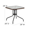 Barker 28'' Square Tempered Glass Metal Table with Dark Brown Rattan Edging