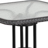 Barker 28'' Square Tempered Glass Metal Table with Gray Rattan Edging