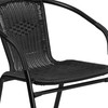 Lila 28'' Square Glass Metal Table with Black Rattan Edging and 2 Black Rattan Stack Chairs