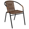 Lila 28'' Square Glass Metal Table with Dark Brown Rattan Edging and 2 Dark Brown Rattan Stack Chairs