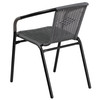 Lila 28'' Square Glass Metal Table with Gray Rattan Edging and 2 Gray Rattan Stack Chairs