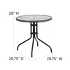 Barker 28'' Round Tempered Glass Metal Table with Dark Brown Rattan Edging