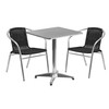 Lila 23.5'' Square Aluminum Indoor-Outdoor Table Set with 2 Black Rattan Chairs