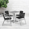 Lila 23.5'' Square Aluminum Indoor-Outdoor Table Set with 4 Black Rattan Chairs