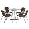 Lila 23.5'' Square Aluminum Indoor-Outdoor Table Set with 4 Dark Brown Rattan Chairs