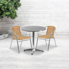 Lila 27.5'' Round Aluminum Indoor-Outdoor Table Set with 2 Beige Rattan Chairs