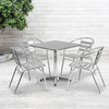 Lila 27.5'' Square Aluminum Indoor-Outdoor Table Set with 4 Slat Back Chairs