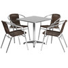 Lila 27.5'' Square Aluminum Indoor-Outdoor Table Set with 4 Dark Brown Rattan Chairs