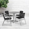 Lila 31.5'' Round Aluminum Indoor-Outdoor Table Set with 4 Black Rattan Chairs