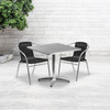 Lila 31.5'' Square Aluminum Indoor-Outdoor Table Set with 2 Black Rattan Chairs