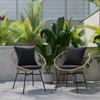 Devon Set of 2 Indoor/Outdoor Modern Papasan Patio Chairs, Rope with Tan Finish PE Wicker Rattan and Black Cushions