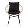 Devon Set of 2 Indoor/Outdoor Modern Papasan Patio Chairs, Rope with Tan Finish PE Wicker Rattan and Black Cushions