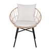 Devon 3-Piece Tan Indoor/Outdoor Bistro Set, Papasan Style Rattan Rope Chairs, Glass Top Side Table & Light Gray Cushions