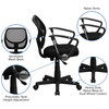 Neri Low Back Black Mesh Swivel Task Office Chair with Curved Square Back and Arms