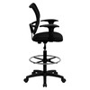 Elaine Mid-Back Black Mesh Drafting Chair with Adjustable Arms