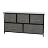 Harris 5 Drawer Wood Top Black Cast Iron Frame Vertical Storage Dresser with Dark Gray Easy Pull Fabric Drawers
