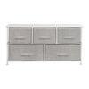 Harris 5 Drawer Wood Top White Cast Iron Frame Vertical Storage Dresser with Light Gray Easy Pull Fabric Drawers