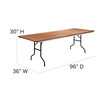 Fielder 8-Foot Rectangular Wood Folding Banquet Table with Clear Coated Finished Top