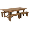 HERCULES Series 8' x 40'' Antique Rustic Folding Farm Table and Four 40.25"L Bench Set