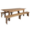 HERCULES Series 8' x 40'' Antique Rustic Folding Farm Table and Two Bench Set