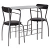 Sutton 3 Piece Space-Saver Bistro Set with Black Glass Top Table and Black Vinyl Padded Chairs