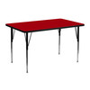 Wren 24''W x 48''L Rectangular Red Thermal Laminate Activity Table - Standard Height Adjustable Legs