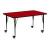 Wren Mobile 24''W x 48''L Rectangular Red Thermal Laminate Activity Table - Height Adjustable Short Legs