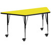 Wren Mobile 22.5''W x 45''L Trapezoid Yellow HP Laminate Activity Table - Height Adjustable Short Legs