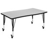 Wren Mobile 28"W x 47.5"L Rectangle Wave Flexible Collaborative Grey Laminate Activity Table - Height Adjust Short Legs