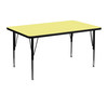 Wren 30''W x 48''L Rectangular Yellow Thermal Laminate Activity Table - Height Adjustable Short Legs