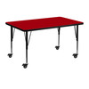 Wren Mobile 30''W x 48''L Rectangular Red Thermal Laminate Activity Table - Height Adjustable Short Legs