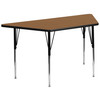 Wren 29''W x 57''L Trapezoid Oak Thermal Laminate Activity Table - Standard Height Adjustable Legs
