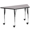 Wren Mobile 29''W x 57''L Trapezoid Grey Thermal Laminate Activity Table - Standard Height Adjustable Legs