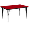 Wren 36''W x 72''L Rectangular Red Thermal Laminate Activity Table - Height Adjustable Short Legs
