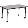 Wren Mobile 36''W x 72''L Rectangular Grey Thermal Laminate Activity Table - Height Adjustable Short Legs