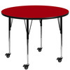 Wren Mobile 42'' Round Red Thermal Laminate Activity Table - Standard Height Adjustable Legs