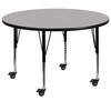 Wren Mobile 42'' Round Grey Thermal Laminate Activity Table - Height Adjustable Short Legs