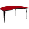 Wren 48''W x 96''L Kidney Red Thermal Laminate Activity Table - Standard Height Adjustable Legs