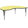 Wren 48''W x 96''L Kidney Yellow Thermal Laminate Activity Table - Height Adjustable Short Legs