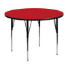 Wren 48'' Round Red HP Laminate Activity Table - Standard Height Adjustable Legs