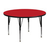 Wren 48'' Round Red HP Laminate Activity Table - Height Adjustable Short Legs