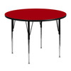 Wren 48'' Round Red Thermal Laminate Activity Table - Standard Height Adjustable Legs
