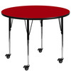 Wren Mobile 48'' Round Red Thermal Laminate Activity Table - Standard Height Adjustable Legs
