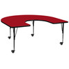 Wren Mobile 60''W x 66''L Horseshoe Red Thermal Laminate Activity Table - Height Adjustable Short Legs