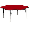 Wren 60'' Flower Red Thermal Laminate Activity Table - Height Adjustable Short Legs