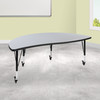 Wren Mobile 60" Half Circle Wave Flexible Collaborative Grey Thermal Laminate Activity Table-Height Adjust Short Legs