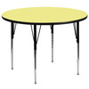 Wren 60'' Round Yellow Thermal Laminate Activity Table - Standard Height Adjustable Legs