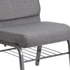 HERCULES Series 21''W Church Chair in Gray Fabric with Book Rack - Silver Vein Frame